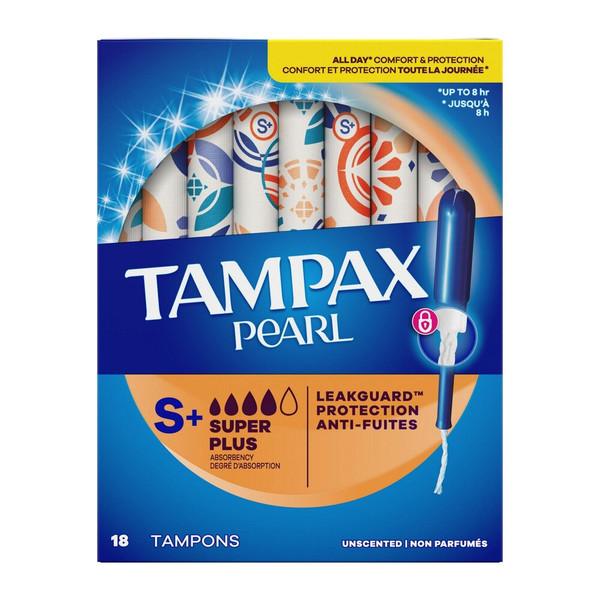 Tampax Pearl Unscented Tampons Super Plus Absorbency with LeakGuard Braid (18 Count)