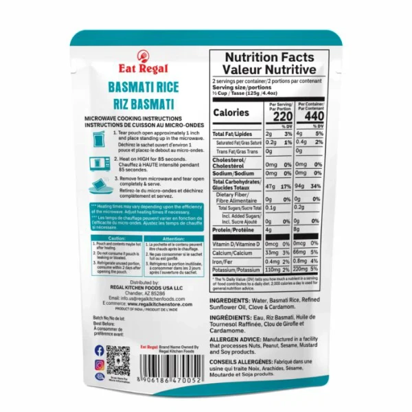 Eat Regal 8.8 oz. Premium Basmati Rice Ready To Eat Microwavable Pouch