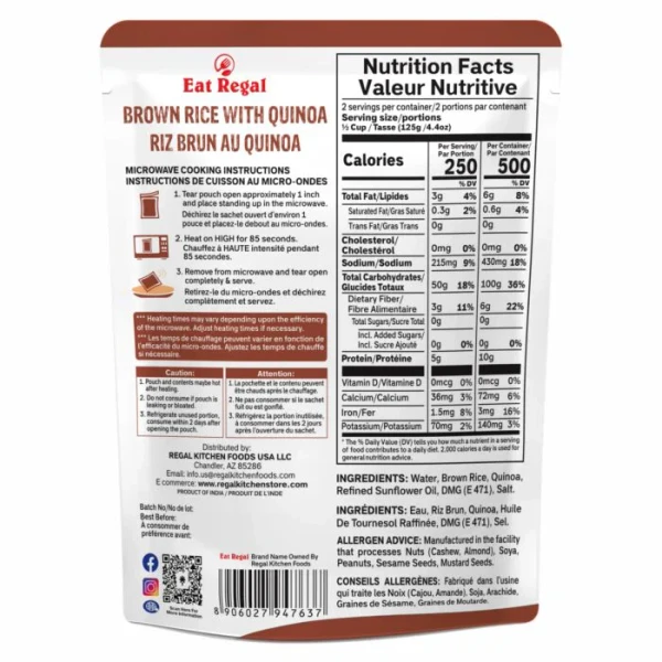 Eat Regal 8.8 oz. Brown Rice & Quinoa Ready To Eat Microwavable Pouch