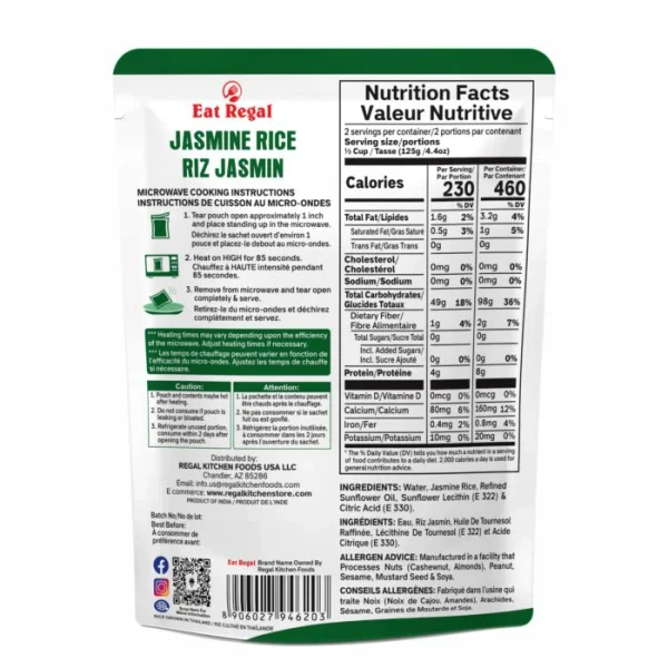 Eat Regal 8.8 oz. Aromatic Jasmine Rice Ready To Eat Microwavable Pouch