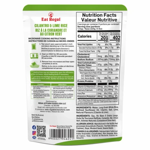 Eat Regal 8.8 oz. Cilantro & Lime Rice Ready To Eat Microwavable Pouch