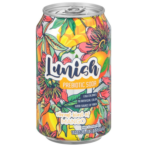 Lunish 11.16 fl. oz. Mango Low Sugar Prebiotic Sparkling Soda