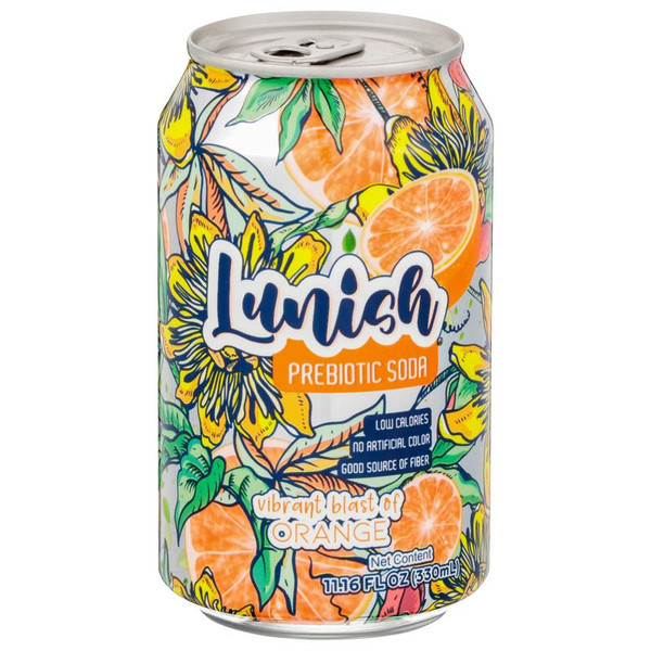 Lunish 11.16 fl. oz. Orange Low Sugar Prebiotic Sparkling Soda