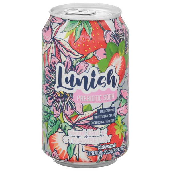 Lunish 11.16 fl. oz. Strawberry Low Sugar Prebiotic Sparkling Soda