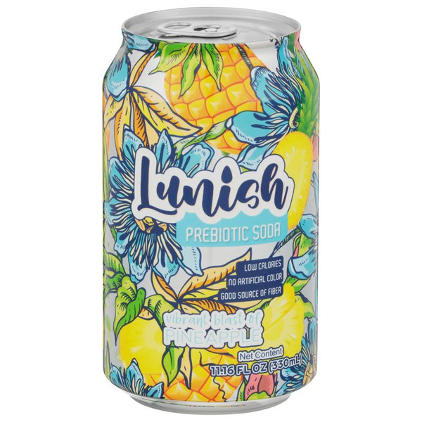 Lunish 11.16 fl. oz. Pineapple Low Sugar Prebiotic Sparkling Soda