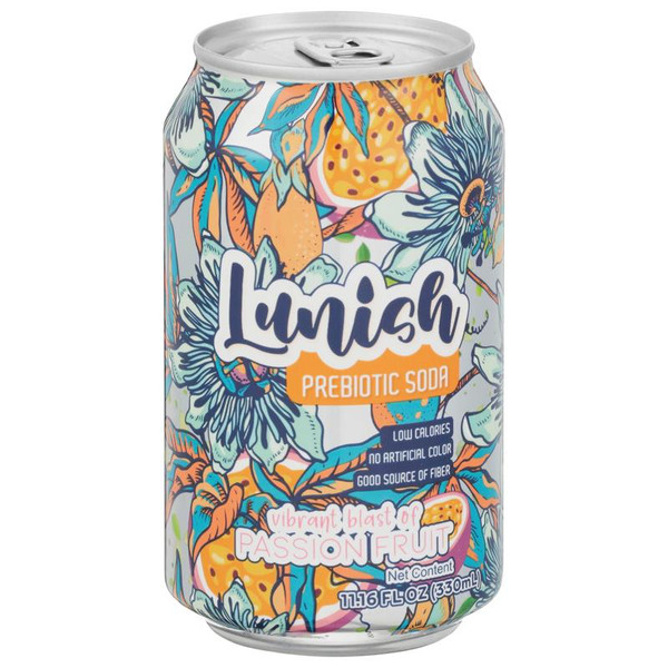 Lunish 11.16 fl. oz. Passionfruit Low Sugar Prebiotic Sparkling Soda