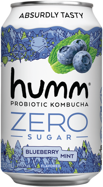 humm Zero 12 fl. oz. Zero Sugar Blueberry Mint Probiotics Kombucha