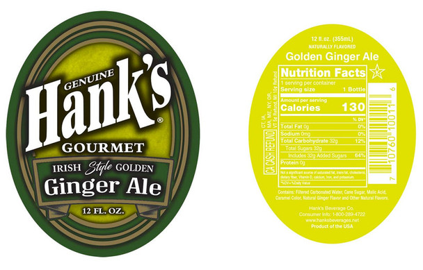 Genuine Hank's 12 fl. oz. Irish Golden Ginger Ale