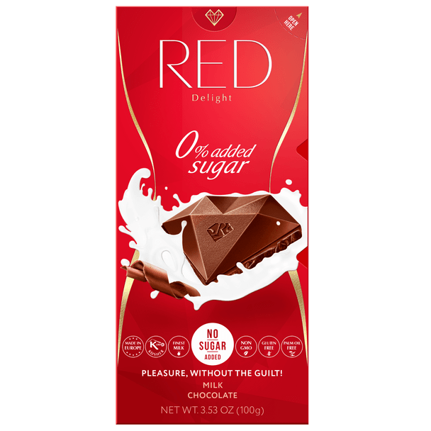 Red Chocolate 3.53 oz. No Sugar Added Milk Chocolate Candy Bar