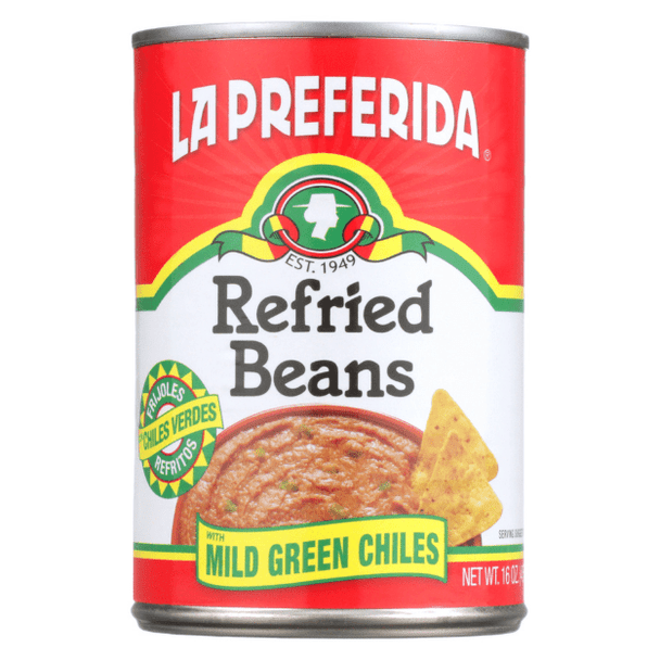 La Preferida® 16 oz. Refried Black Beans with Mild Green Chiles