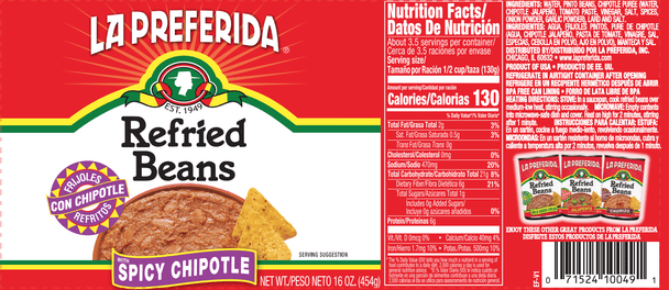 La Preferida® 16 oz. Refried Black Beans with Spicy Chipotle