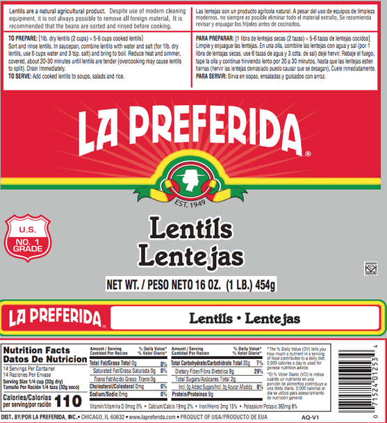 La Preferida® 16 oz. Dry Lentils