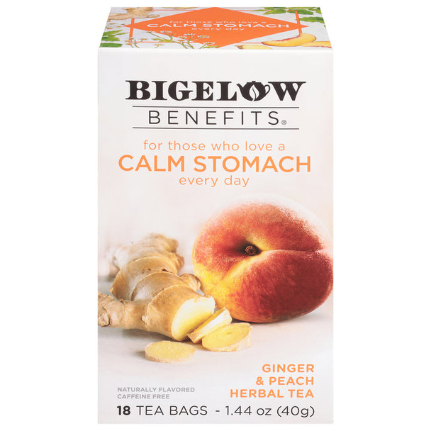 Bigelow Calm Stomach Ginger and Peach Herbal Tea (18 Tea Bags)