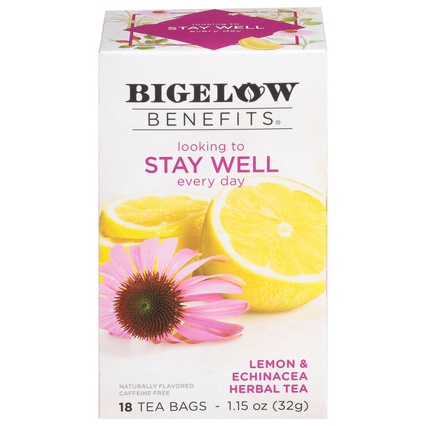 Bigelow Stay Well Lemon and Echinacea Herbal Tea (18 Tea Bags)
