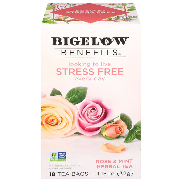 Bigelow Stress Free Rose and Mint Herbal Tea (18 Tea Bags)