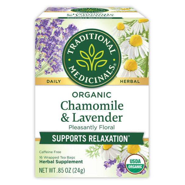 Traditional Medicinals Organic Chamomile & Lavender Herbal Supplement Tea (16 Tea Bags)