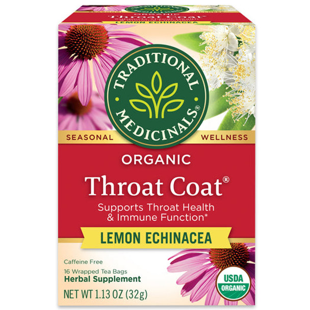 Traditional Medicinals Organic Throat Coat® Lemon Echinacea Herbal Supplement Tea (16 Tea Bags)