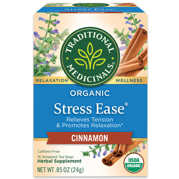 Traditional Medicinals Organic Stress Ease® Cinnamon Herbal Supplement Tea (16 Tea Bags)