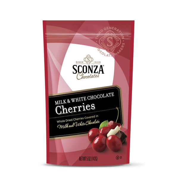 Sconza 5 oz. Milk and White Chocolate Cherries