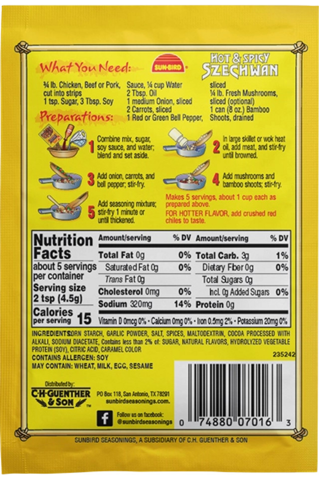 Sun Bird 0.75 oz. Hot & Spicy Szechwan Seasoning Mix