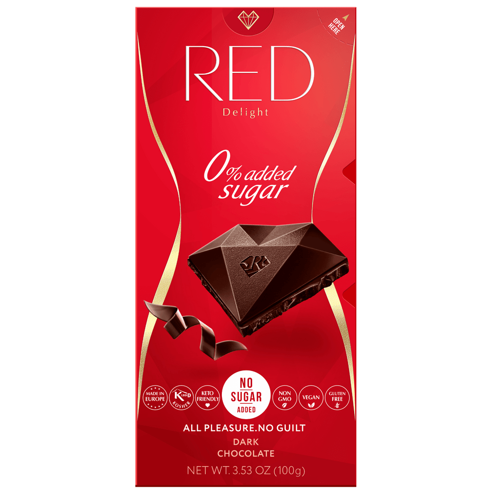 Red Chocolate 3.53 oz. No Sugar Added Dark Chocolate Candy Bar