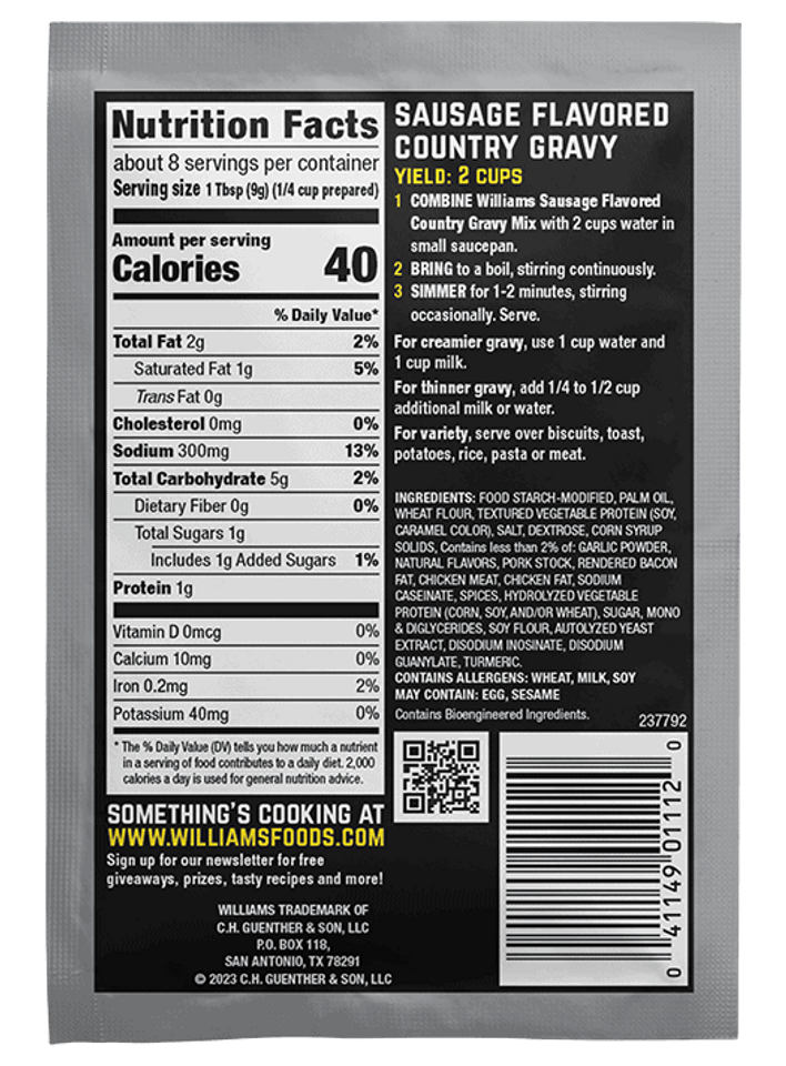 Williams 2.5 oz. Country Sausage Flavored Gravy Mix