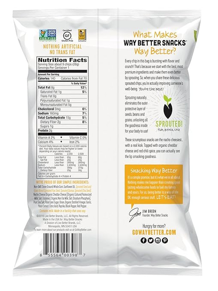 Better Snacks 1 oz. Nacho Cheese Whole Grain Corn Tortilla Chips (12 Pack)