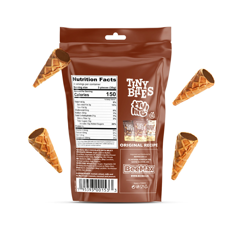 Beemax 4.24 oz. Tiny Bites Milk Chocolate Waffle Cones