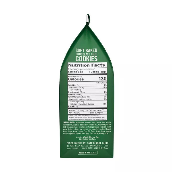 Tate's Bake Shop 8 oz. Soft Baked Chocolate Chip Cookies
