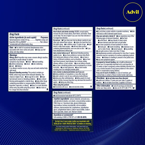 Advil® NSAID PM Pain Reliever Ibuprofen Caplets (20 Count)