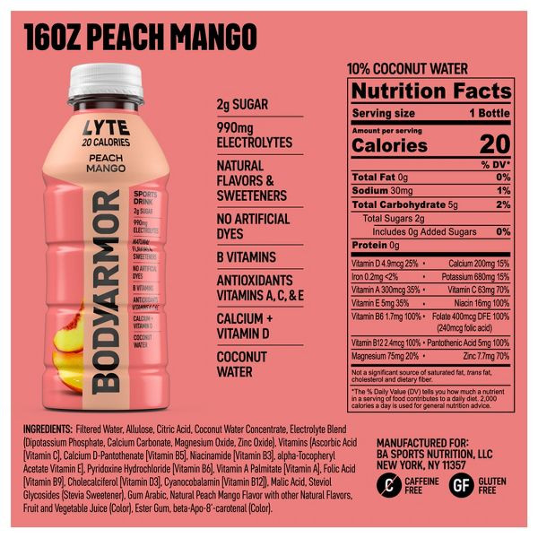 BODYARMOR 16. fl. oz LYTE Peach Mango Sports Drink