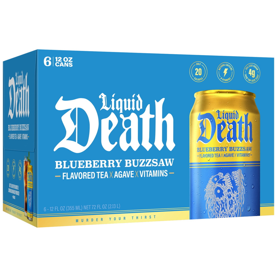 Liquid Death 12 fl oz. Blueberry Buzzsaw Flavored Iced Tea (6 Pack)