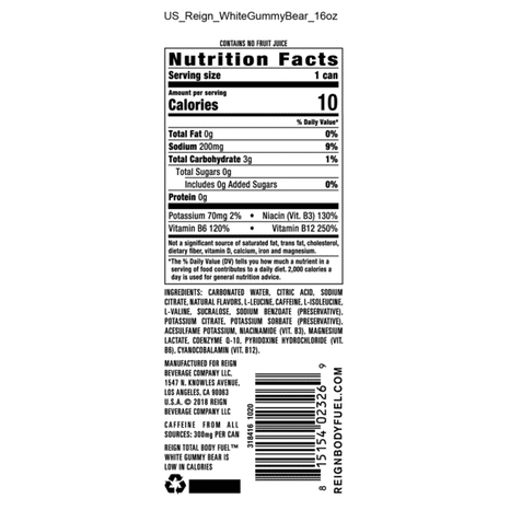Reign 16 fl. oz. Total Body Fuel White Gummy Bear Fitness & Performance Drink