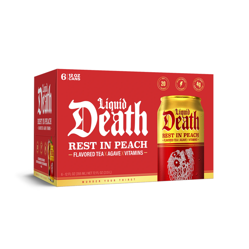 Liquid Death 12 fl oz. Rest in Peach Flavored Iced Tea (6 Pack)