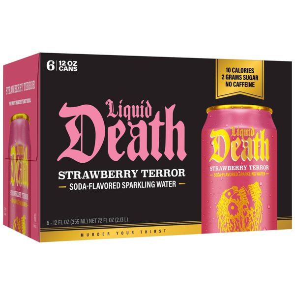 Liquid Death 12 fl oz. Strawberry Terror Flavored Sparkling Water (6 Pack)