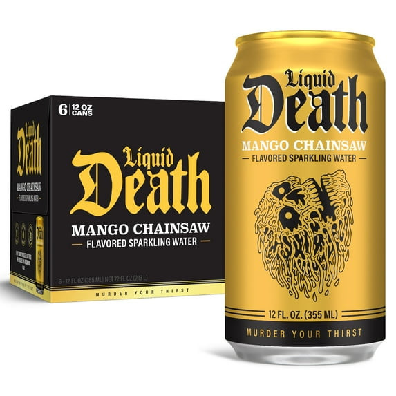 Liquid Death 12 fl oz. Mango Chainsaw Flavored Sparkling Water (6 Pack)