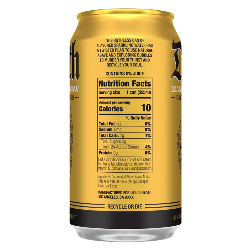 Liquid Death 12 fl oz. Mango Chainsaw Flavored Sparkling Water