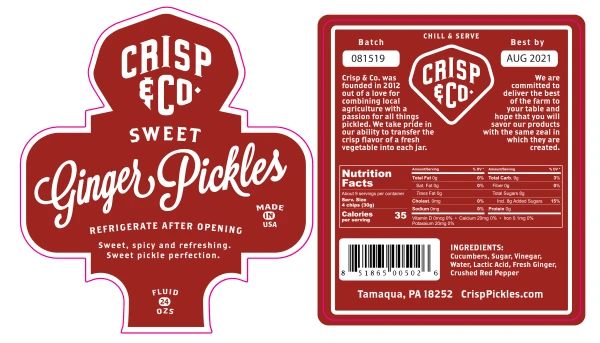 Crisp & Co. 16 oz. Sweet Ginger Pickles