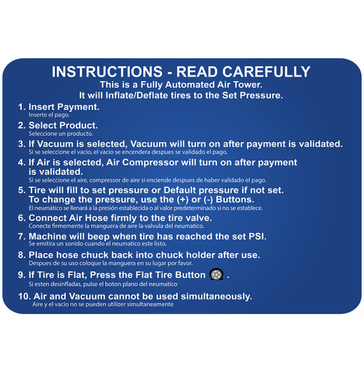 SC09 Air & Vac Pay Instruction Decal 12.25” by 17.25”