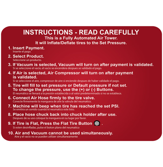 SC09 Air & Vac Pay Instruction Decal 12.25” by 17.25”
