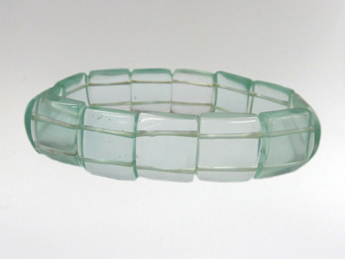 Rectangle green obsidian bead bracelet strung on stretch elastic.