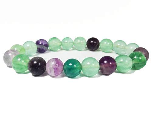10mm Round Bead Bracelet - Fluorite Rainbow