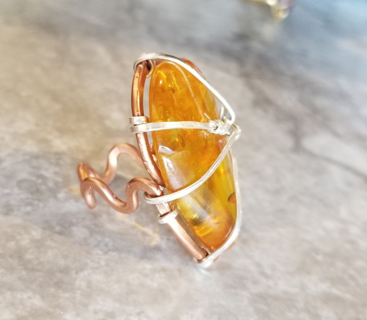 Amber mixed metal Ring