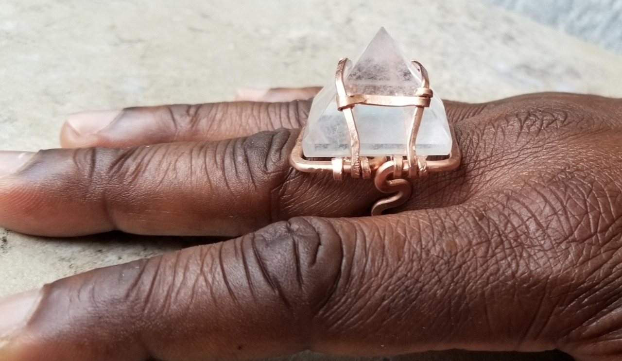 3D Crystal Quartz Pyramid Ring