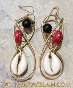 Coral, Shungite,  & Cowrie Shell Galaxy Earrings 