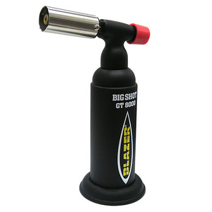 Micro Torch Blazer Big Shot (Turbo Flame / Japanese). Anti-flare brass nozzle. Piezo self-ignition. 2500 degree blue turbo flame. Lightweight and portable. Precision flame control. Refill with our butane item # SOL016. Micro Torch Blazer Big Shot (Turbo Flame / Japanese). Anti-flare brass nozzle. Piezo self-ignition. 2500 degree blue turbo flame. Lightweight and portable. Precision flame control. Refill with our butane item # SOL016.