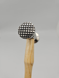 Hammer Texturing (checker board/stripes). One side has a checker board pattern for achieving that texture design. The other side has a stripe pattern for achieving that texture design.