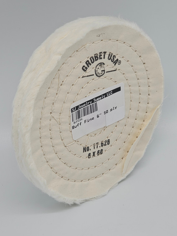 Buff Fine 6" 50 Ply.

A Fine Buff 6" 50 Ply is a type of buffing wheel used in jewelry making to create a high-polish finish on metal surfaces. It is made from layers of cotton, stitched together to create a dense, durable wheel that can be attached to a polishing machine or rotary tool. The fine texture of this buffing wheel is ideal for achieving a final finish on jewelry pieces, including silver, gold, and platinum. It is also suitable for use on other metal objects, such as watches and decorative metal items.

Some unique uses for a Fine Buff 6" 50 Ply in jewelry making include polishing intricate details and hard-to-reach areas on jewelry pieces. Additionally, it can be used to buff and shine non-metal materials, such as polymer clay or resin.

A must-have jewelry making item to use alongside a Fine Buff 6" 50 Ply is a polishing compound or rouge, which is applied to the buffing wheel to enhance its polishing power and achieve a high shine.