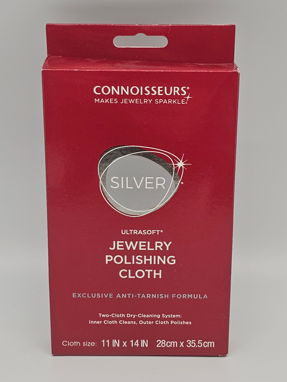 Polishing Cloth Silver (Connoisseurs).

A Connoisseurs Polishing Cloth for Silver is a specialized cleaning and polishing tool designed specifically for silver jewelry. It is made of high-quality fabric that is treated with a gentle cleaning solution and impregnated with micro-abrasive particles.

The main use of a Connoisseurs Polishing Cloth for Silver is to restore the shine and luster of silver jewelry. It effectively removes tarnish, dirt, and oxidation from the surface of the silver, leaving it clean and bright. The cloth's soft texture and gentle cleaning solution help prevent scratches or damage to the metal.

One unique use for a Connoisseurs Polishing Cloth for Silver is its portability and convenience. It is designed to be compact and easily carried, making it ideal for quick touch-ups and cleaning on-the-go. Whether you're traveling or attending an event, the polishing cloth allows you to maintain the appearance of your silver jewelry effortlessly.

A must-have jewelry making item to use alongside a Connoisseurs Polishing Cloth for Silver is a silver storage solution. After cleaning and polishing your silver jewelry, it's essential to store it properly to minimize tarnish and protect it from scratches. Using anti-tarnish pouches, jewelry boxes with tarnish-resistant lining, or zip-top plastic bags can help preserve the shine and longevity of your silver pieces.