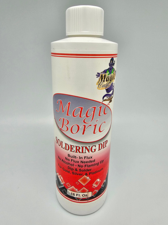 Magic Boric solution 16 oz. Magic Boric dip is a fast easy to use soldering solution. Ideal for today's jeweler. Cut the time when soldering.